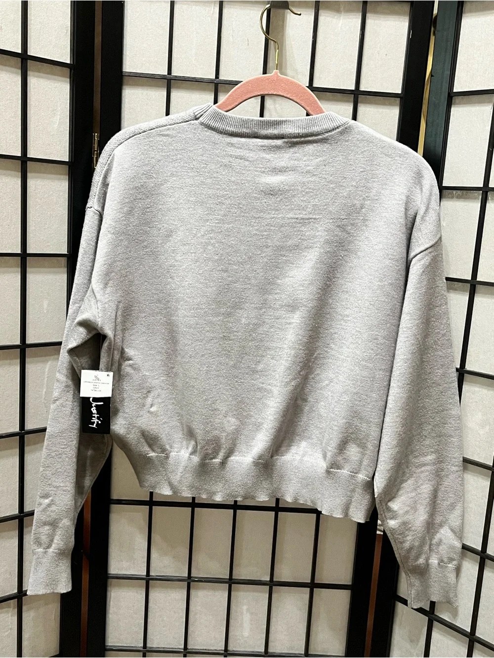 Justify Gray Sweater with Blue Bow Puppy Motif women SIZE S